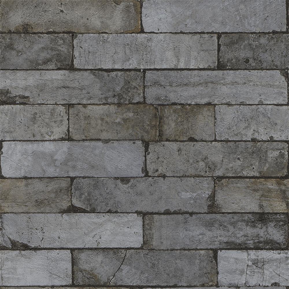 Washington Wallcoverings 446333 Factory II Medium Gray Distressed Brick Wallpaper